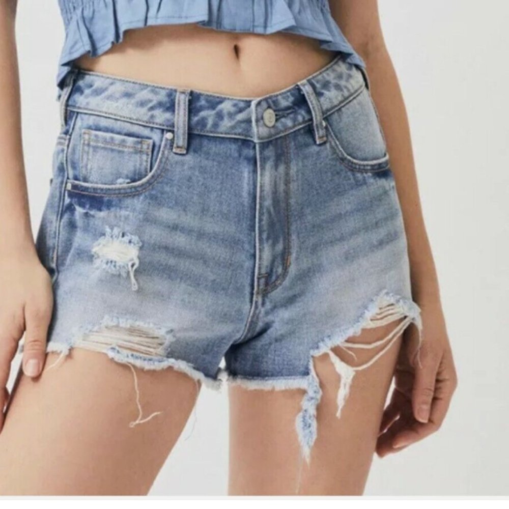 Pacsun Women's Jean Shorts Size 24 High Rise Festival Cut Off Blue Light Wash